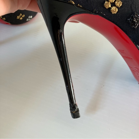 Christian Louboutin Kate Black Floral Logo Heeled Ankle Boots size 38.5 - Picture 8 of 15